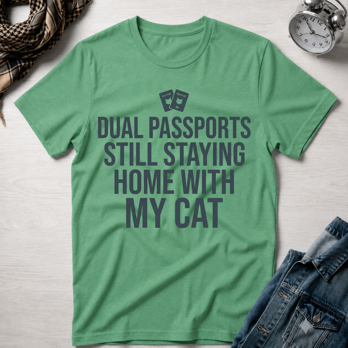 Dual Passports Staying Still Home with My Cat T-Shirt