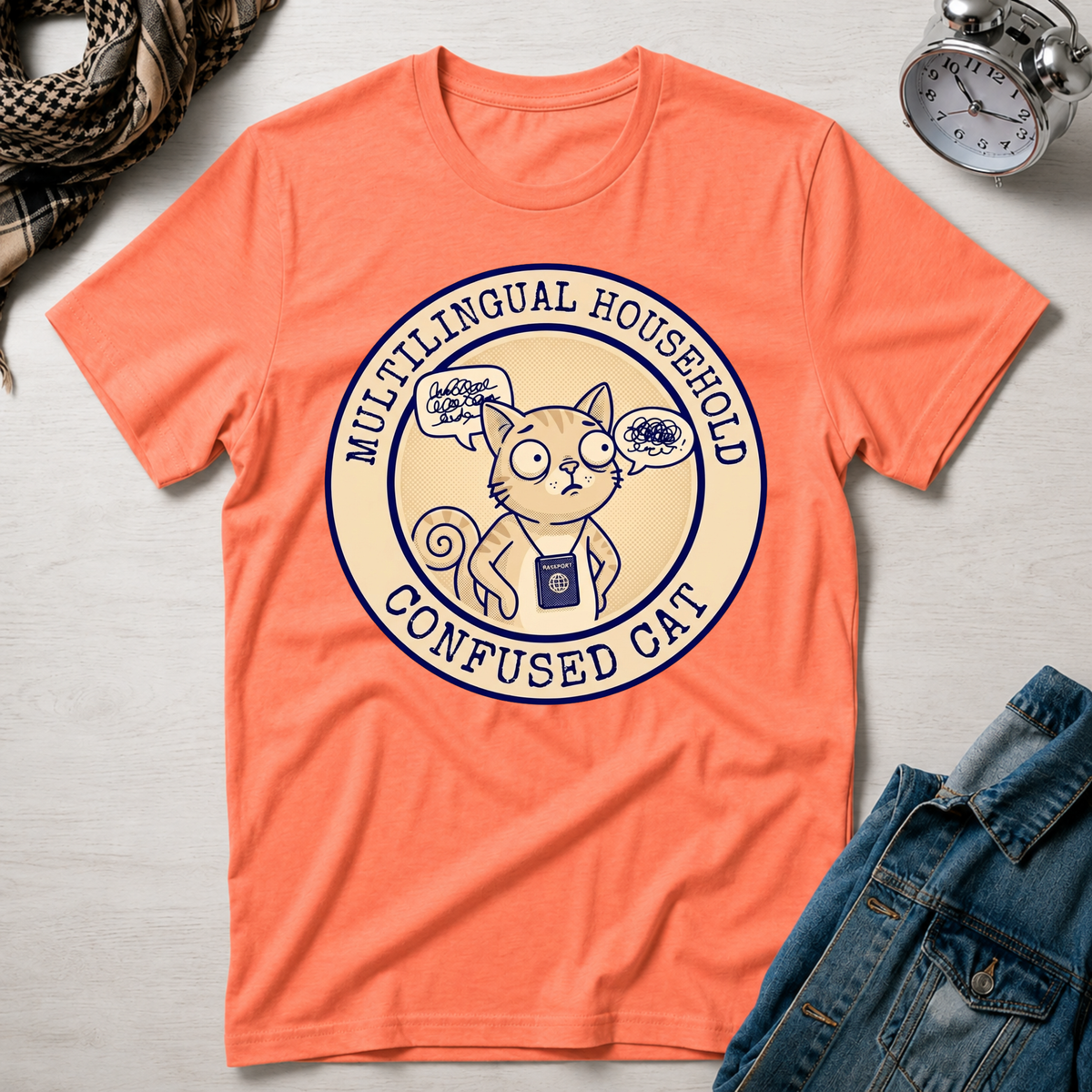 Multi-Lingual Household Confused Cat T-Shirt