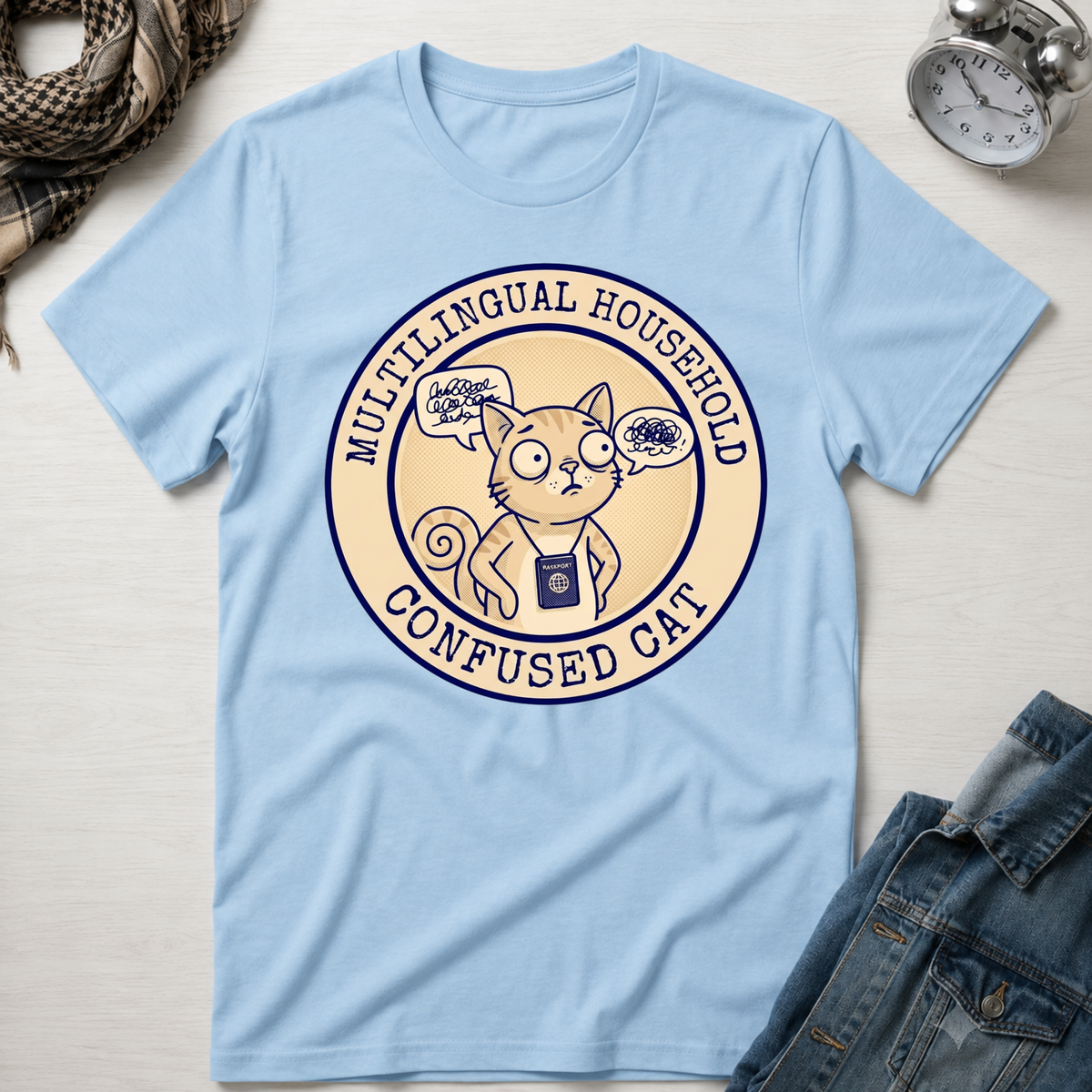 Multi-Lingual Household Confused Cat T-Shirt