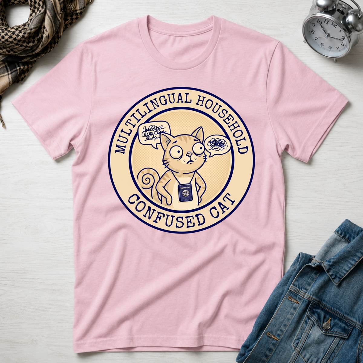 Multi-Lingual Household Confused Cat T-Shirt