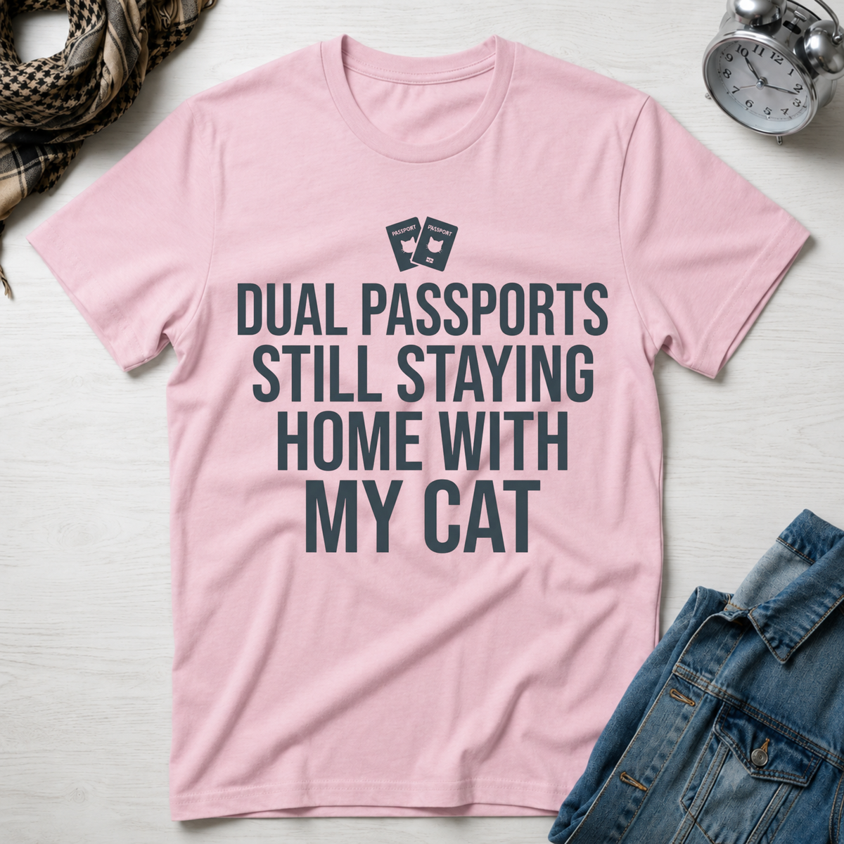 Dual Passports Staying Still Home with My Cat T-Shirt