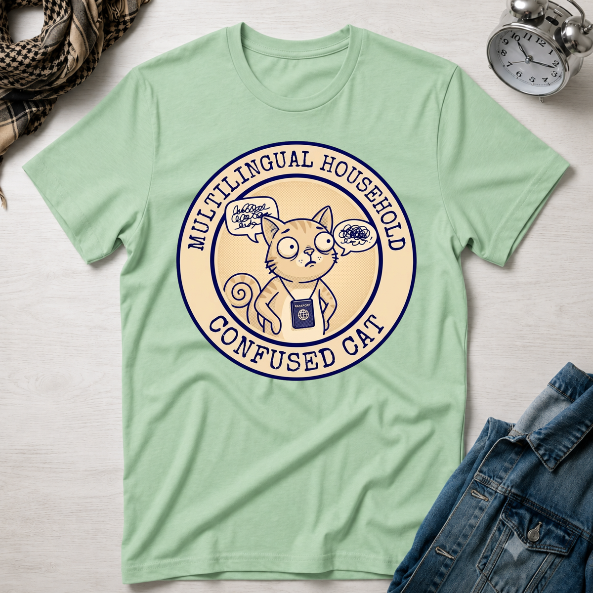 Multi-Lingual Household Confused Cat T-Shirt