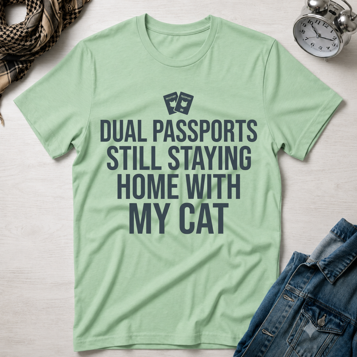 Dual Passports Staying Still Home with My Cat T-Shirt