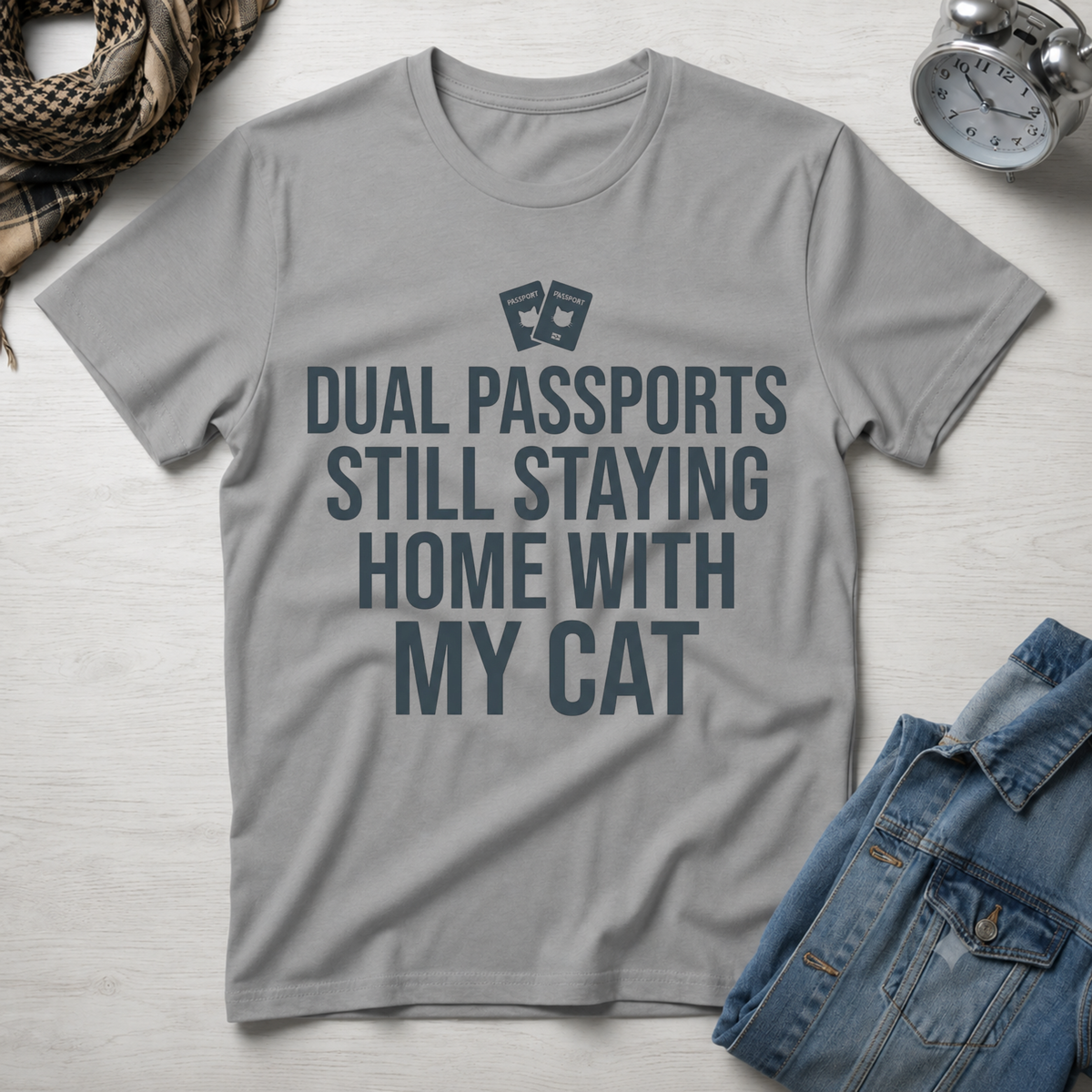 Dual Passports Staying Still Home with My Cat T-Shirt
