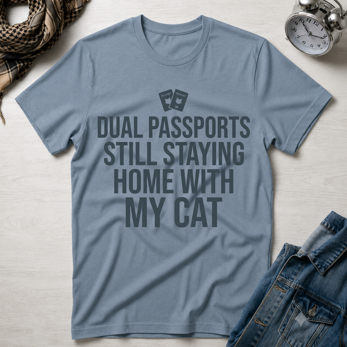 Dual Passports Staying Still Home with My Cat T-Shirt