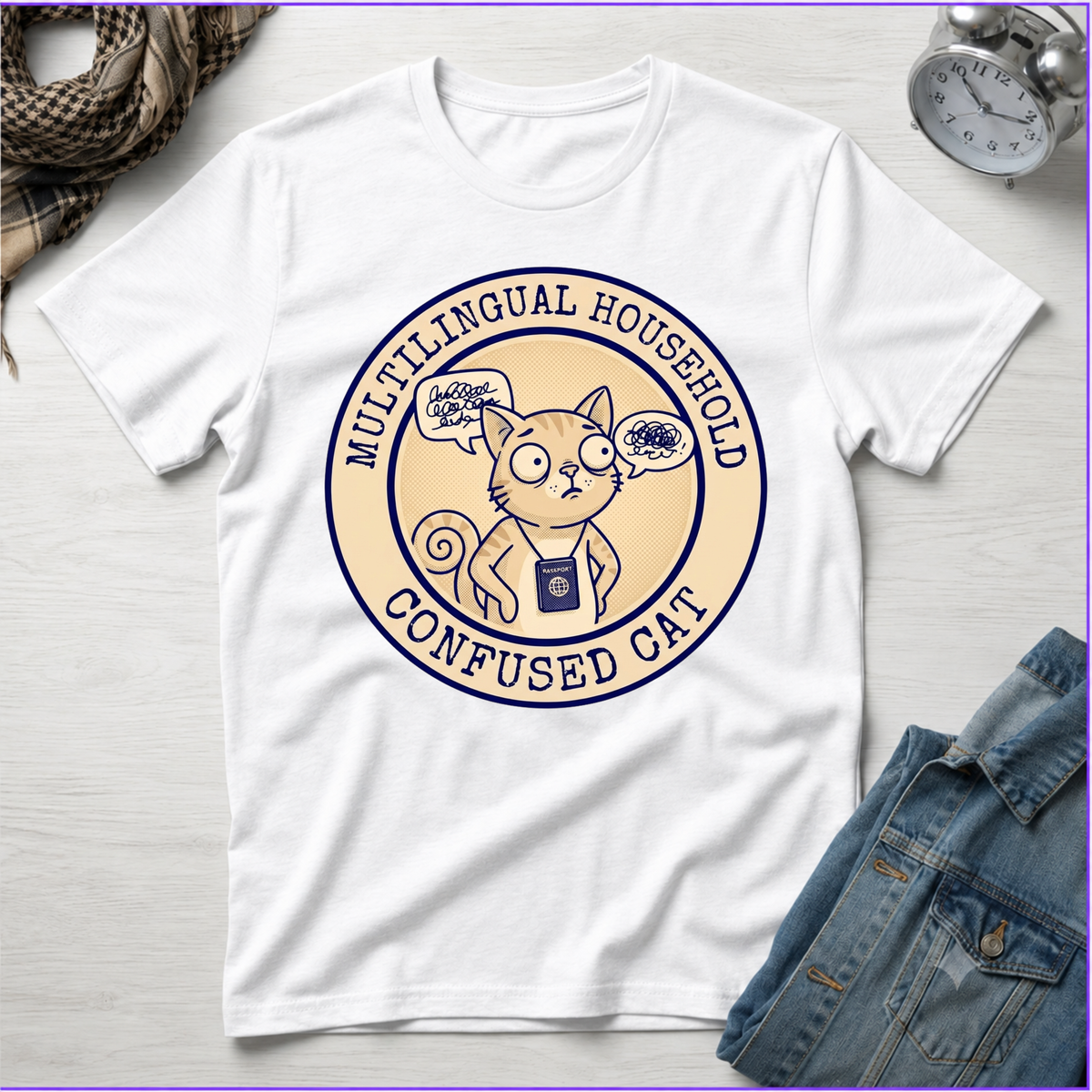 Multi-Lingual Household Confused Cat T-Shirt